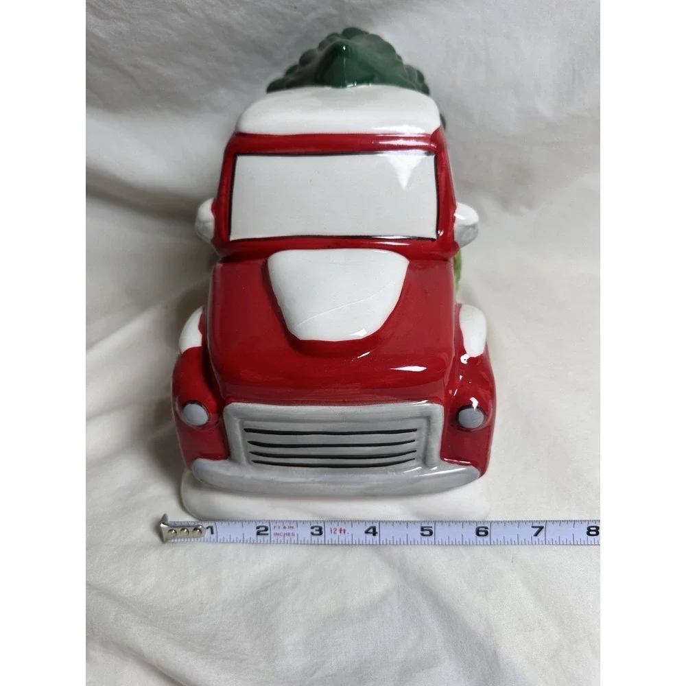 Christmas Red Truck Cookie Jar Canister w Tree Ceramic Holiday‎ Decor